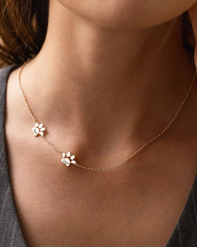 Custom Paw Name Necklace – Separate Paws